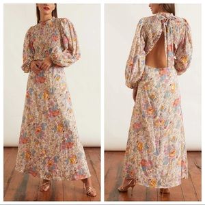 NWT Sea New York Ines Floral Long Sleeve Open Back Smocked Dress Size 12